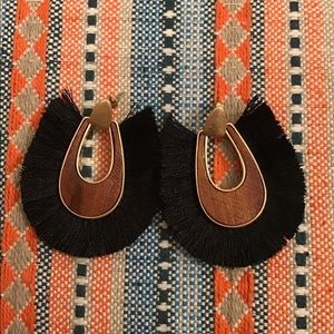 Jet Black Tassel Oval Dangling earrings